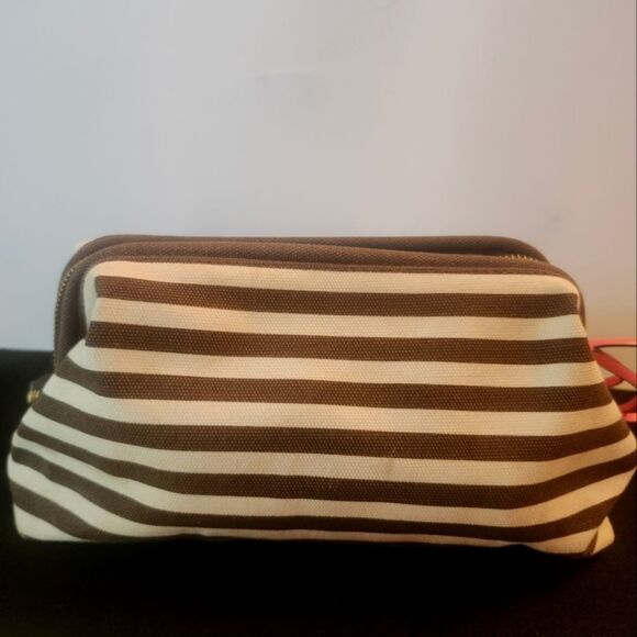 Henri Bendel Signature Striped Canvas Cosmetics Zipped Pouch/Case Ret.$175 - Picture 2 of 7
